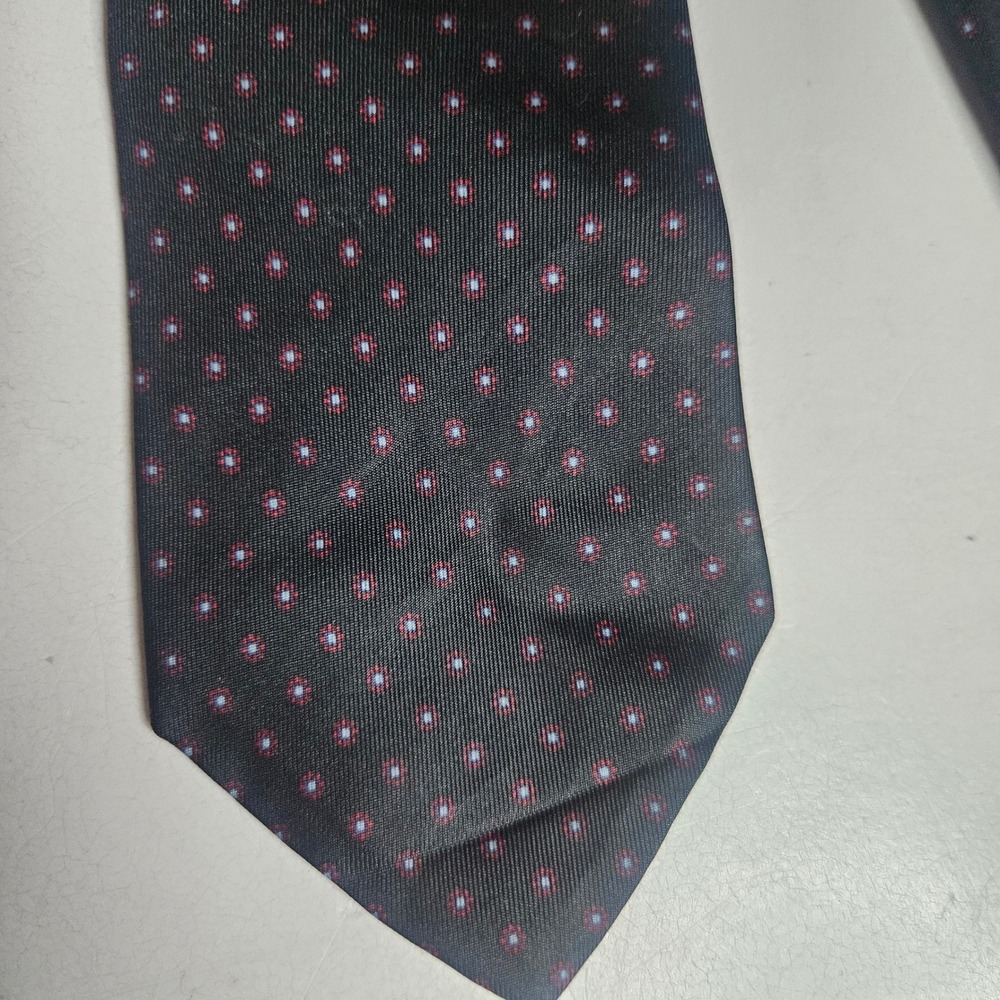 Christian Dior Monsieur Silk Tie Navy Blue Red Medallion Geometric Vintage Mens